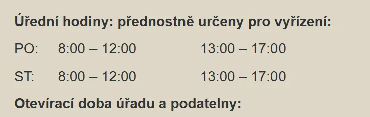 Úřední hodiny registru vozidel Bystřice pod Hostýnem — náhled z oficiálního webu
