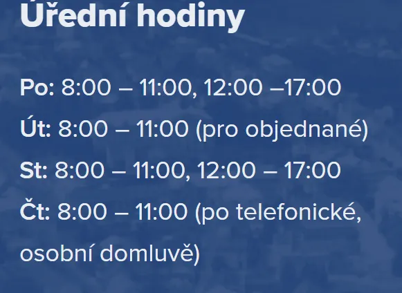 Úřední hodiny registru vozidel Český Brod — náhled z oficiálního webu