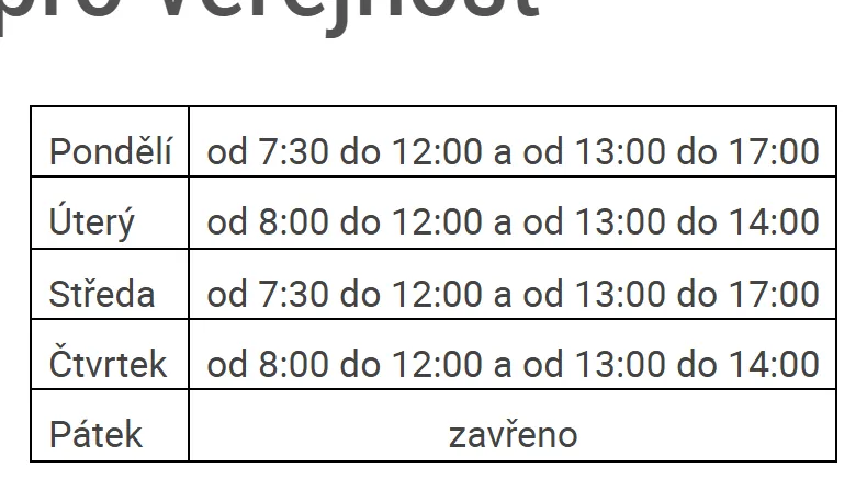 Úřední hodiny registru vozidel Cheb — náhled z oficiálního webu