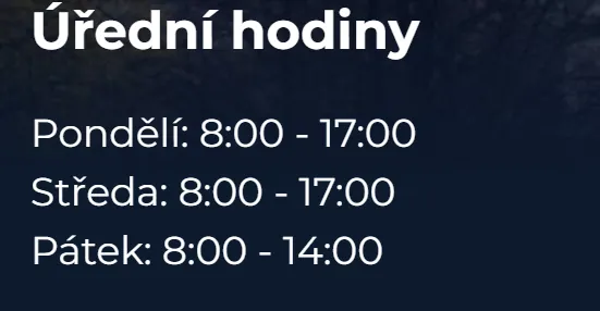 Úřední hodiny registru vozidel Dačice — náhled z oficiálního webu