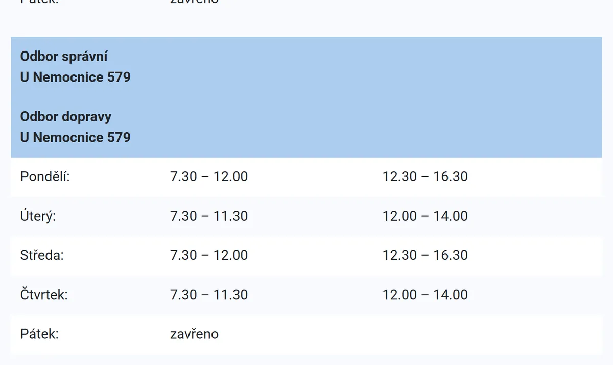 Úřední hodiny registru vozidel Domažlice — náhled z oficiálního webu