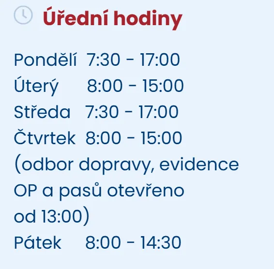 Úřední hodiny registru vozidel Hlinsko — náhled z oficiálního webu