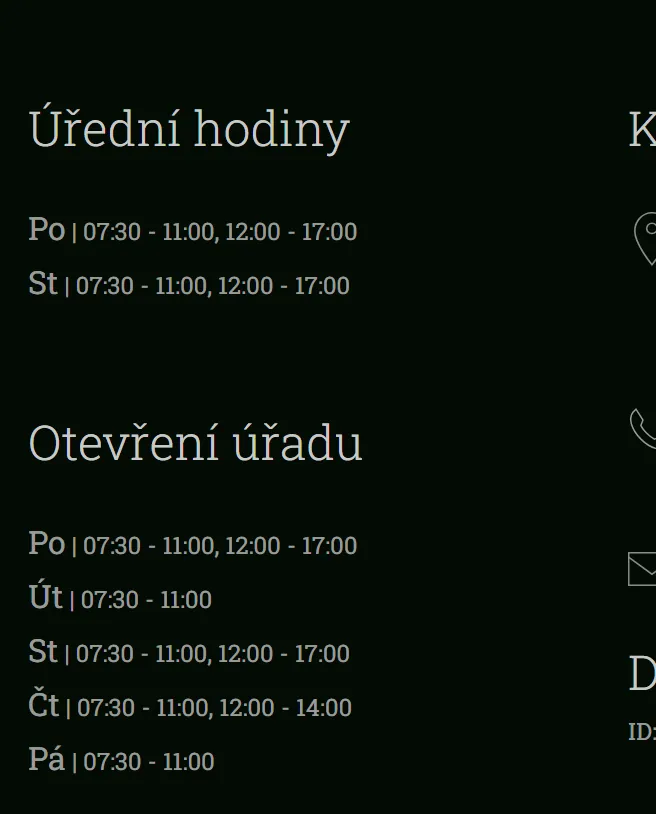 Úřední hodiny registru vozidel Holešov — náhled z oficiálního webu