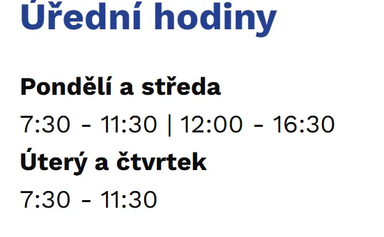 Úřední hodiny registru vozidel Horšovský Týn — náhled z oficiálního webu