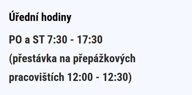 Úřední hodiny registru vozidel Karviná — náhled z oficiálního webu