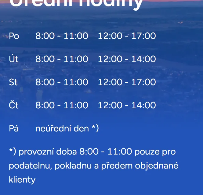 Úřední hodiny registru vozidel Kostelec nad Orlicí — náhled z oficiálního webu