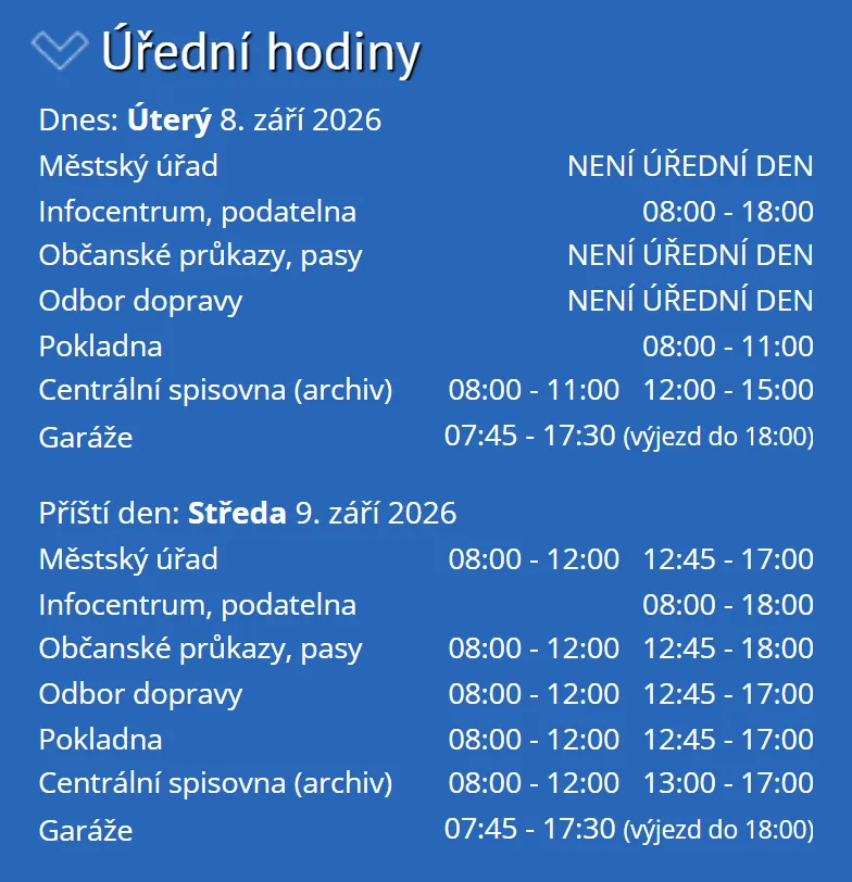 Úřední hodiny registru vozidel Kralupy nad Vltavou — náhled z oficiálního webu
