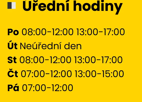 Úřední hodiny registru vozidel Kravaře — náhled z oficiálního webu