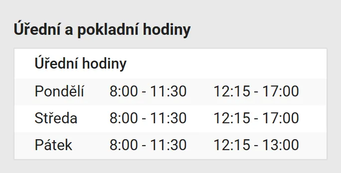 Úřední hodiny registru vozidel Milevsko — náhled z oficiálního webu