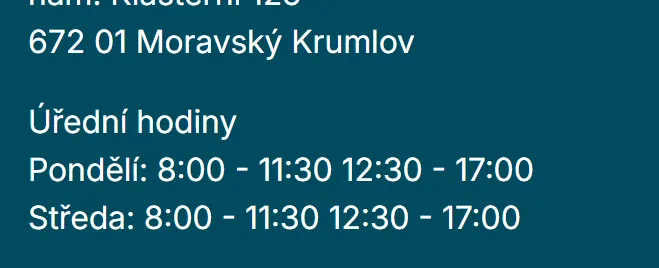 Úřední hodiny registru vozidel Moravský Krumlov — náhled z oficiálního webu