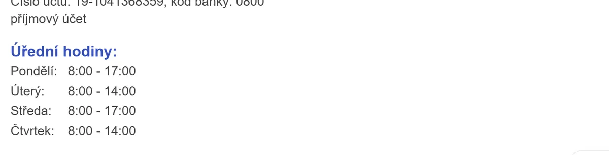Úřední hodiny registru vozidel Most — náhled z oficiálního webu