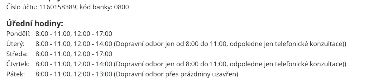 Úřední hodiny registru vozidel Nová Paka — náhled z oficiálního webu