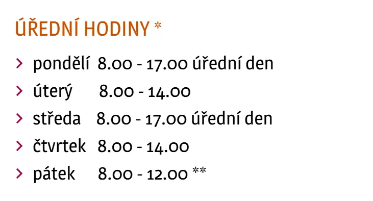 Úřední hodiny registru vozidel Nové Město nad Metují — náhled z oficiálního webu