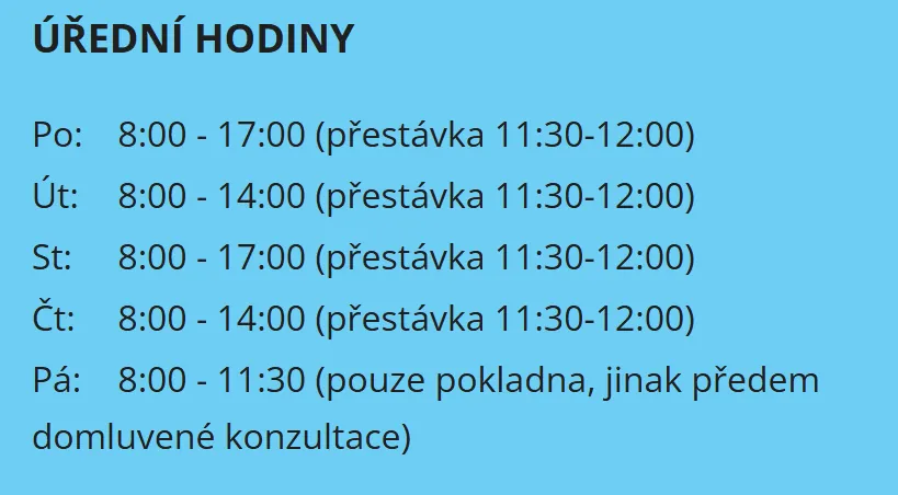 Úřední hodiny registru vozidel Odry — náhled z oficiálního webu