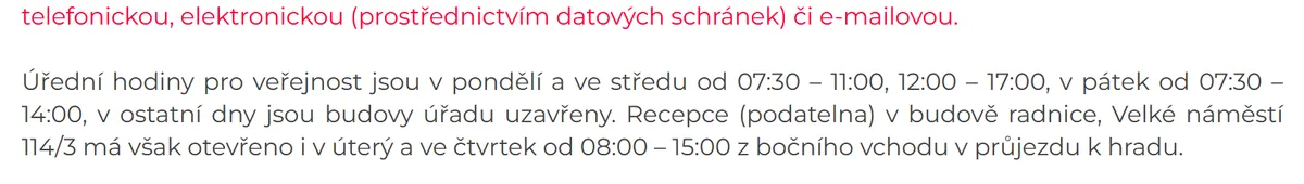 Úřední hodiny registru vozidel Písek — náhled z oficiálního webu