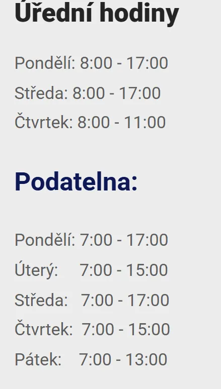 Úřední hodiny registru vozidel Poděbrady — náhled z oficiálního webu