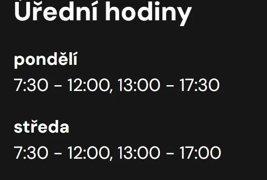 Úřední hodiny registru vozidel Přeštice — náhled z oficiálního webu