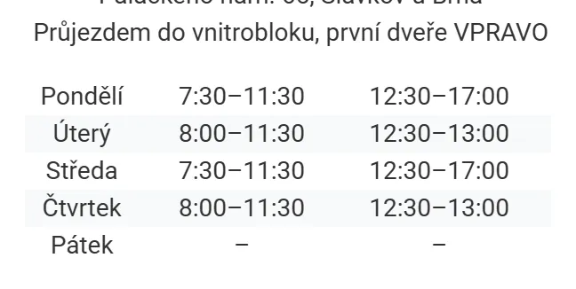 Úřední hodiny registru vozidel Slavkov u Brna — náhled z oficiálního webu