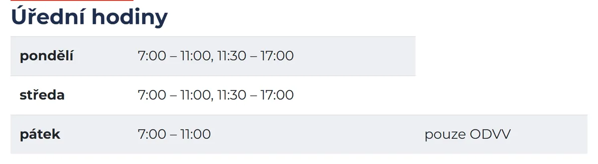 Úřední hodiny registru vozidel Soběslav — náhled z oficiálního webu