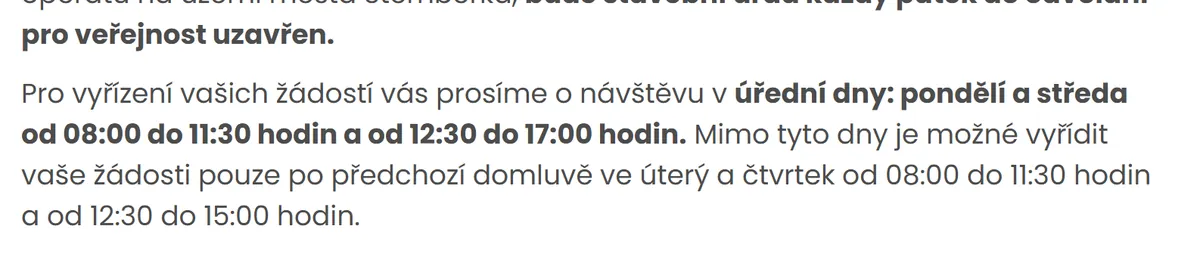 Úřední hodiny registru vozidel Šternberk — náhled z oficiálního webu