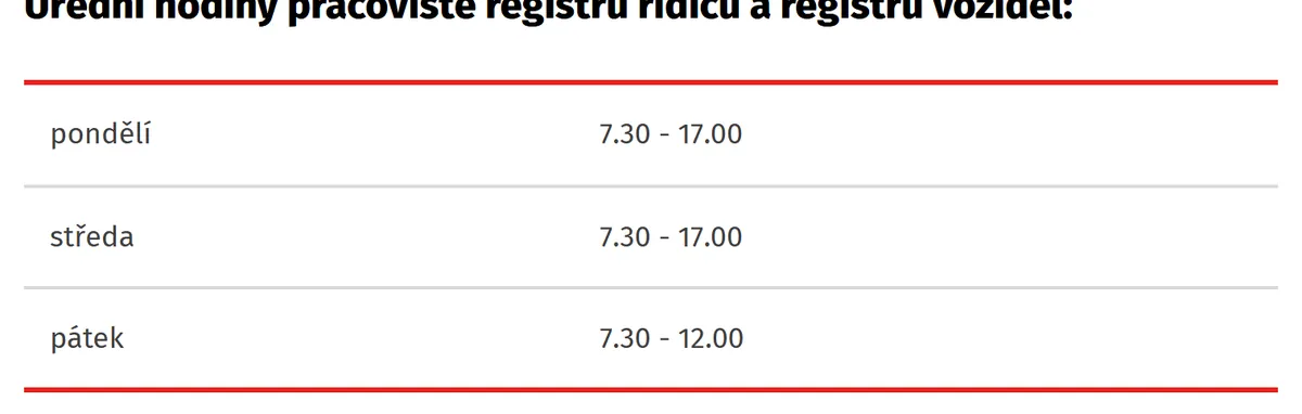 Úřední hodiny registru vozidel Tachov — náhled z oficiálního webu