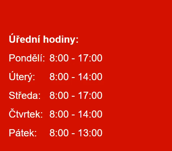 Úřední hodiny registru vozidel Třebíč — náhled z oficiálního webu