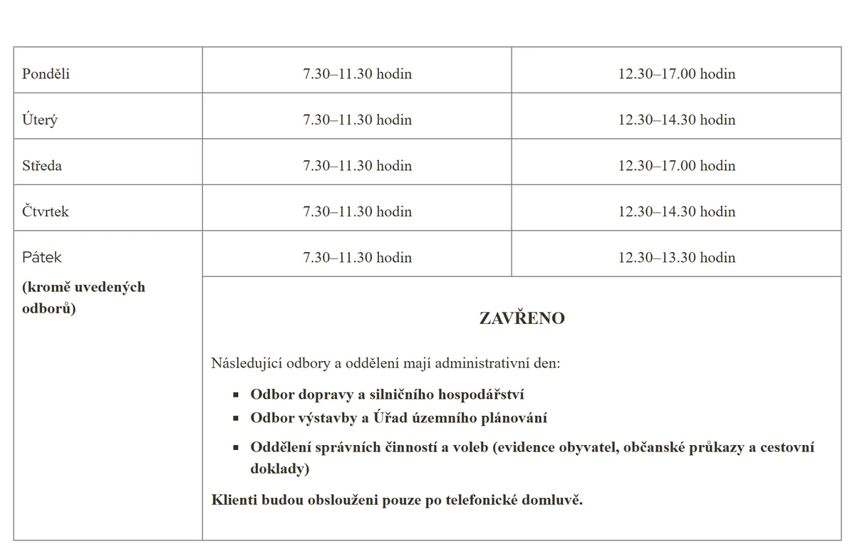 Úřední hodiny registru vozidel Uničov — náhled z oficiálního webu