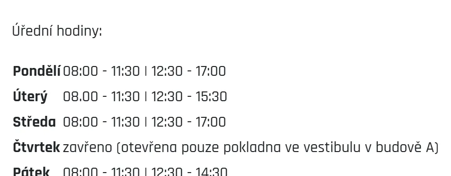 Úřední hodiny registru vozidel Varnsdorf — náhled z oficiálního webu