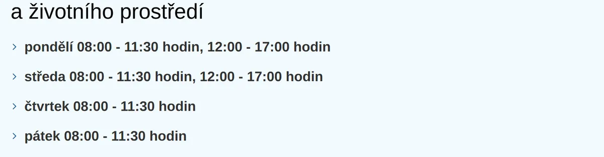 Úřední hodiny registru vozidel Vítkov — náhled z oficiálního webu