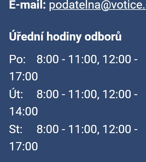 Úřední hodiny registru vozidel Votice — náhled z oficiálního webu