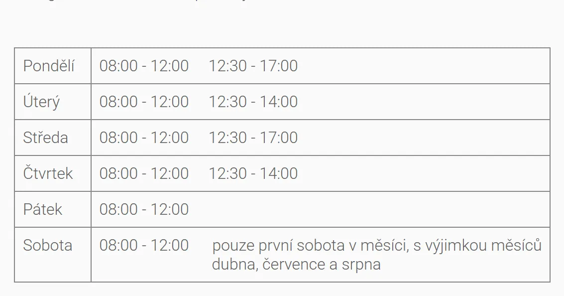 Úřední hodiny registru vozidel Znojmo — náhled z oficiálního webu